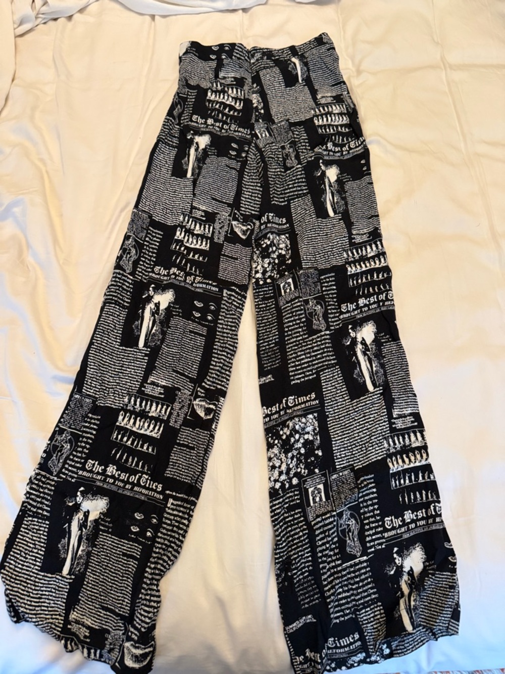 Reformation Black & White Newspaper-Print Wide Leg Joggers
